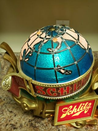 2 Vintage 1976 Schlitz Beer World Globe Motion Spinning Light up Clocks Signs 4