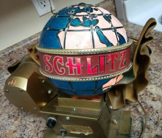2 Vintage 1976 Schlitz Beer World Globe Motion Spinning Light up Clocks Signs 7