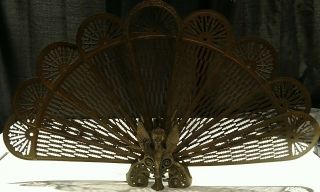 Vintage Brass Peacock Fan Fireplace Screen Winged Gargoyle Victorian