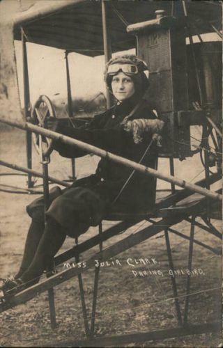 Aviator Rppc Miss Julia Clark Daring Girl Bird Real Photo Post Card Vintage