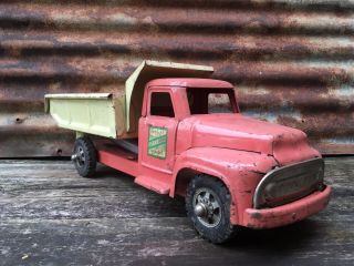 Vintage Buddy L Hydraulic Dump Truck Toy Pressed Steel Metal Pink