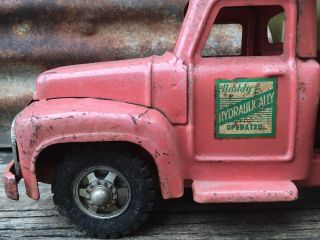 Vintage Buddy L Hydraulic Dump Truck Toy Pressed Steel Metal Pink 4