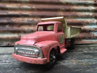 Vintage Buddy L Hydraulic Dump Truck Toy Pressed Steel Metal Pink 6