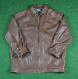 Vtg Polo Ralph Lauren Brown Leather Jacket Sweater 80s 90s Streetwear Fashion Hi