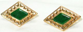 Vintage 14k Gold Cufflinks,  Green Stone,  6.  5 Grams,  Signed Mg,  Scrap Or Not