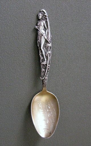 Nogales,  Arizona Nude Indian Maiden W/ Canoe Sterling Silver Souvenir Spoon;h680