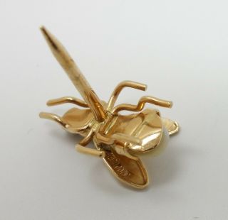 Vintage Mid 20th Century 14K Yellow Gold Enamel Pearl Flying Insect Lapel Pin 6