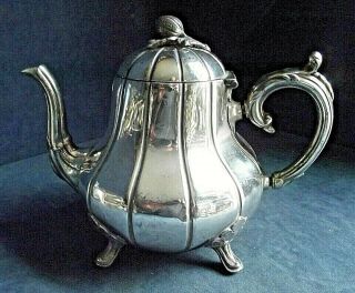 Georgian Style Silver Plated Fluted Bulbous Teapot C1880