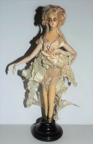 VINTAGE 1920 ' s WAX over COMPOSITION Bisque Arms Silk Dress FASHION DOLL 6