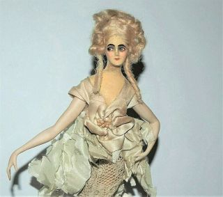 VINTAGE 1920 ' s WAX over COMPOSITION Bisque Arms Silk Dress FASHION DOLL 7