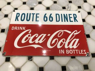Vintage Route 66 Diner Coca Cola Porcelain Sign Gas Station Soda Fountain Pepsi