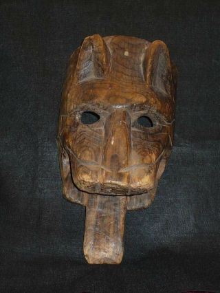 Mayan Jaguar Wood Mask.  Antique Vintage Guatemala Handcarved.  Chichicastenango