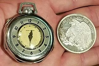 1900 ' s ART DECO HAVEN UNUSUAL BLACK & CHROME POCKET WATCH w/ ON & OFF LEVER 4