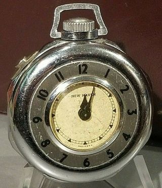 1900 ' s ART DECO HAVEN UNUSUAL BLACK & CHROME POCKET WATCH w/ ON & OFF LEVER 7