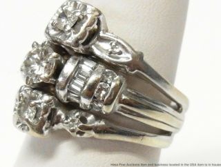 1.  10ctw Fine Diamond 14k White Gold Ring Ladies Vintage Triple Engagement Sz 5.  5 2