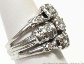 1.  10ctw Fine Diamond 14k White Gold Ring Ladies Vintage Triple Engagement Sz 5.  5 4