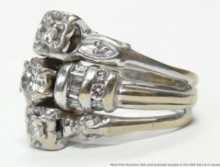 1.  10ctw Fine Diamond 14k White Gold Ring Ladies Vintage Triple Engagement Sz 5.  5 5