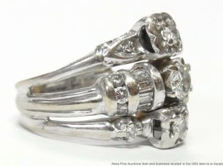1.  10ctw Fine Diamond 14k White Gold Ring Ladies Vintage Triple Engagement Sz 5.  5 6