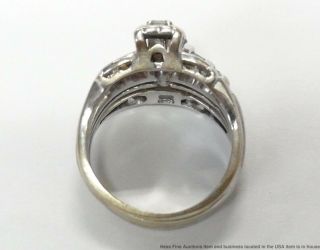 1.  10ctw Fine Diamond 14k White Gold Ring Ladies Vintage Triple Engagement Sz 5.  5 8