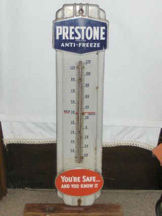 Prestone Anti - Freeze Large 36 " Vintage Advertising Thermometer Good