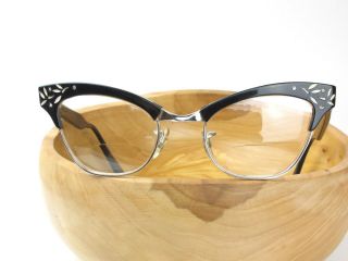 Vintage Cat Eye Glasses Bausch & Lomb Eyeglasses Black Glasses 1950s Frame