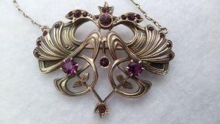 Vintage Sterling Silver - Art Nouveau Amethyst Pendant Necklace Brooch C - Clasp