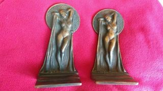 Vintage Art Deco Nude Lady Woman Bookends Cast Iron Bronze Circa 1920s