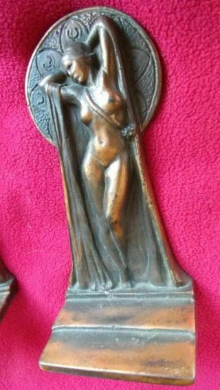 Vintage Art Deco Nude Lady Woman Bookends Cast Iron Bronze Circa 1920s 3