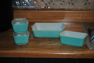 Vintage Pyrex Refrigerator Robins Egg Turquoise Blue Butter 501 502 503 8 Piece