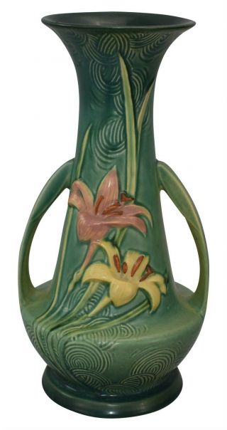 Vintage And Estate Fresh Roseville Pottery Zephyr Lily Green Vase 140 - 12