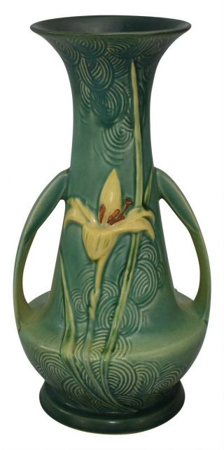 Vintage and Estate Fresh Roseville Pottery Zephyr Lily Green Vase 140 - 12 3