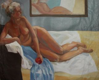 Vintage Impressionist Nude Woman Portrait Oil Painting