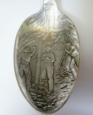 Antique Sterling Silver Souvenir Spoon,  Detailed Underground Mining,  Denver,  1905