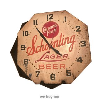 Vintage LARGE SCHOENLING BEER Neon Advertising CLOCK Cincinnati ' s Finest Lager 2