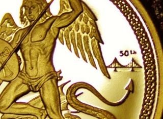 1987 Archangel Michael Slaying Dragon,  Gold Gate Mintmark 1/4oz Gold Coin RARE 3