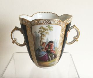 Vintage Meissen Dresden Porcelain Courting Couple Gold Gilded Two Handled Cup