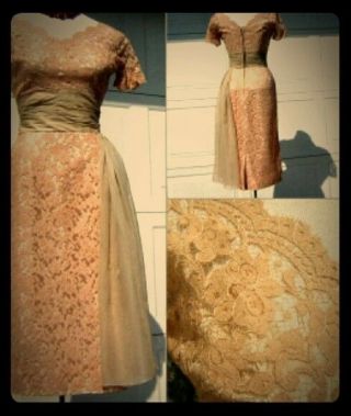 Rare A Norman Vintage 1950s Nude Lace Dress