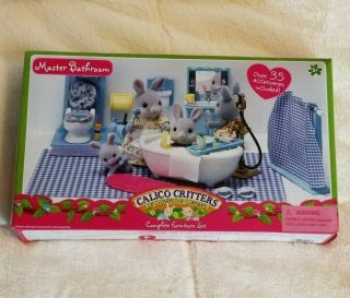 Calico Critters Boxed Master Bathroom Blue Gingham Retired Sylvanian Families