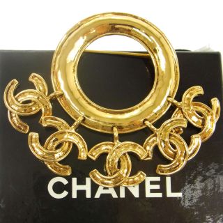 Authentic Chanel Vintage Cc Logos Brooch Pin Gold - Tone Corsage France Ak16721d