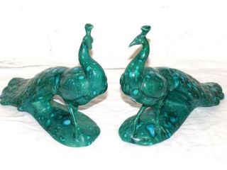 Vintage Set Of 2 Ceramic Peacock Peacocks Blue & Green 1973 Holland Mold Statue