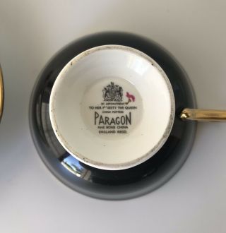 Vintage PARAGON Cabbage ROSE on GOLD Cup & Saucer Black 6