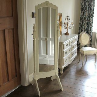 Cream Wood Freestanding Tall Cheval Mirror Shabby Vintage Chic Bedroom Furniture