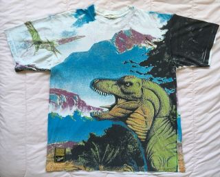 Dem Bones Dinosaur T - Rex Stanley Desantis T Shirt Vtg 90s All Over Jurassic Park