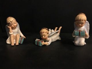 Vintage Christmas Schmid Bros Littlest Angel Trio Figurines With Presents Japan