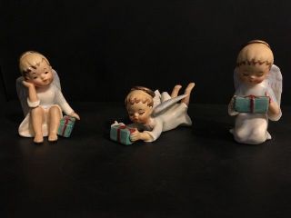 Vintage Christmas Schmid Bros Littlest Angel Trio Figurines With Presents Japan 2