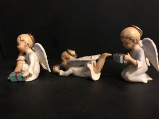 Vintage Christmas Schmid Bros Littlest Angel Trio Figurines With Presents Japan 3