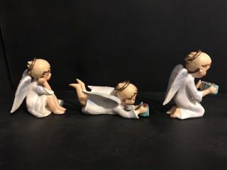 Vintage Christmas Schmid Bros Littlest Angel Trio Figurines With Presents Japan 5