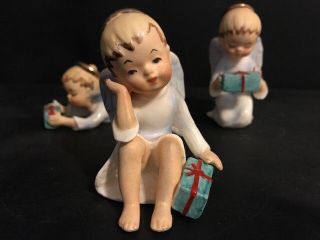 Vintage Christmas Schmid Bros Littlest Angel Trio Figurines With Presents Japan 8