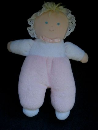 Vintage Eden Plush Baby Doll Pink Terry Cloth Blonde Hair Blue Eyes