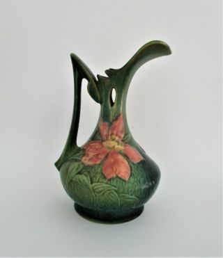 Vintage Roseville Green Clemantis 17 - 10 " Art Pottery Pitcher Vase 1944